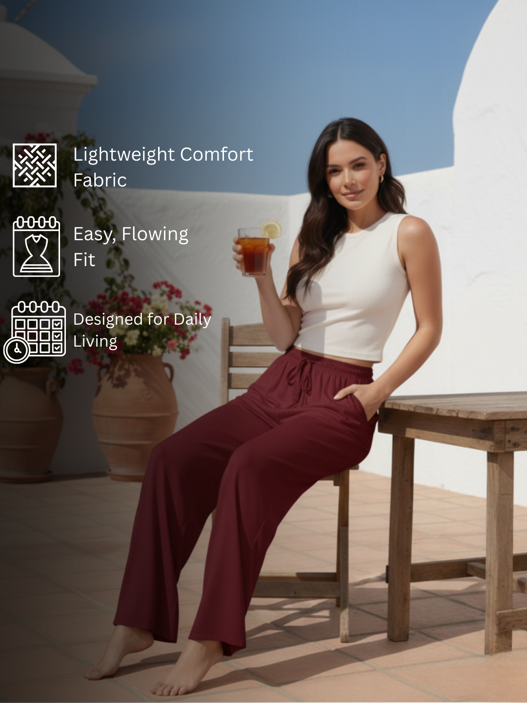 Women Wide Leg Palazzo Rayon Pants