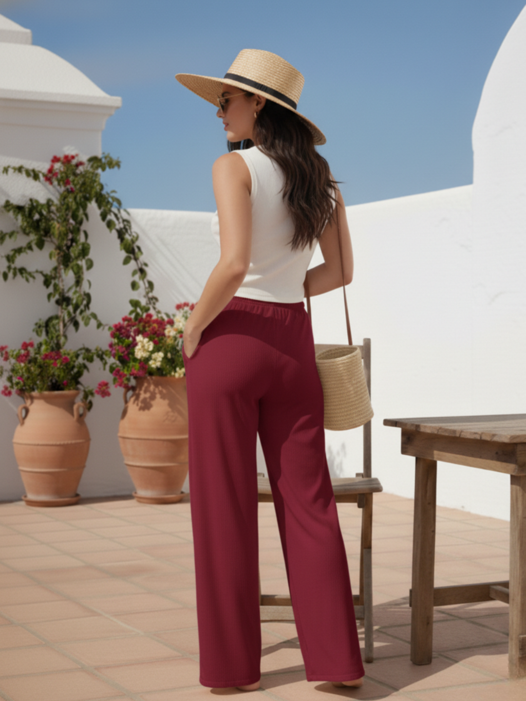 Women Wide Leg Palazzo Rayon Pants