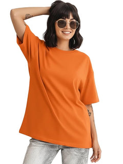 V33 Women's Oversized Half Sleeve Round Neck Plain T-Shirt Color : Orange