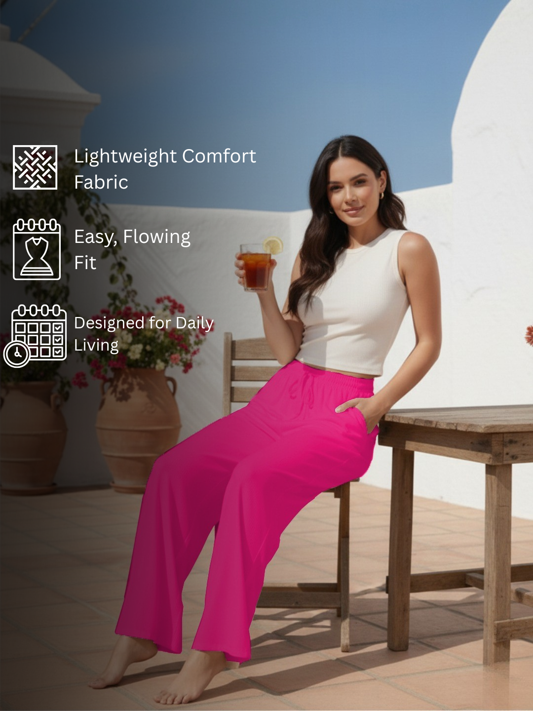 Women Wide Leg Palazzo Rayon Pants