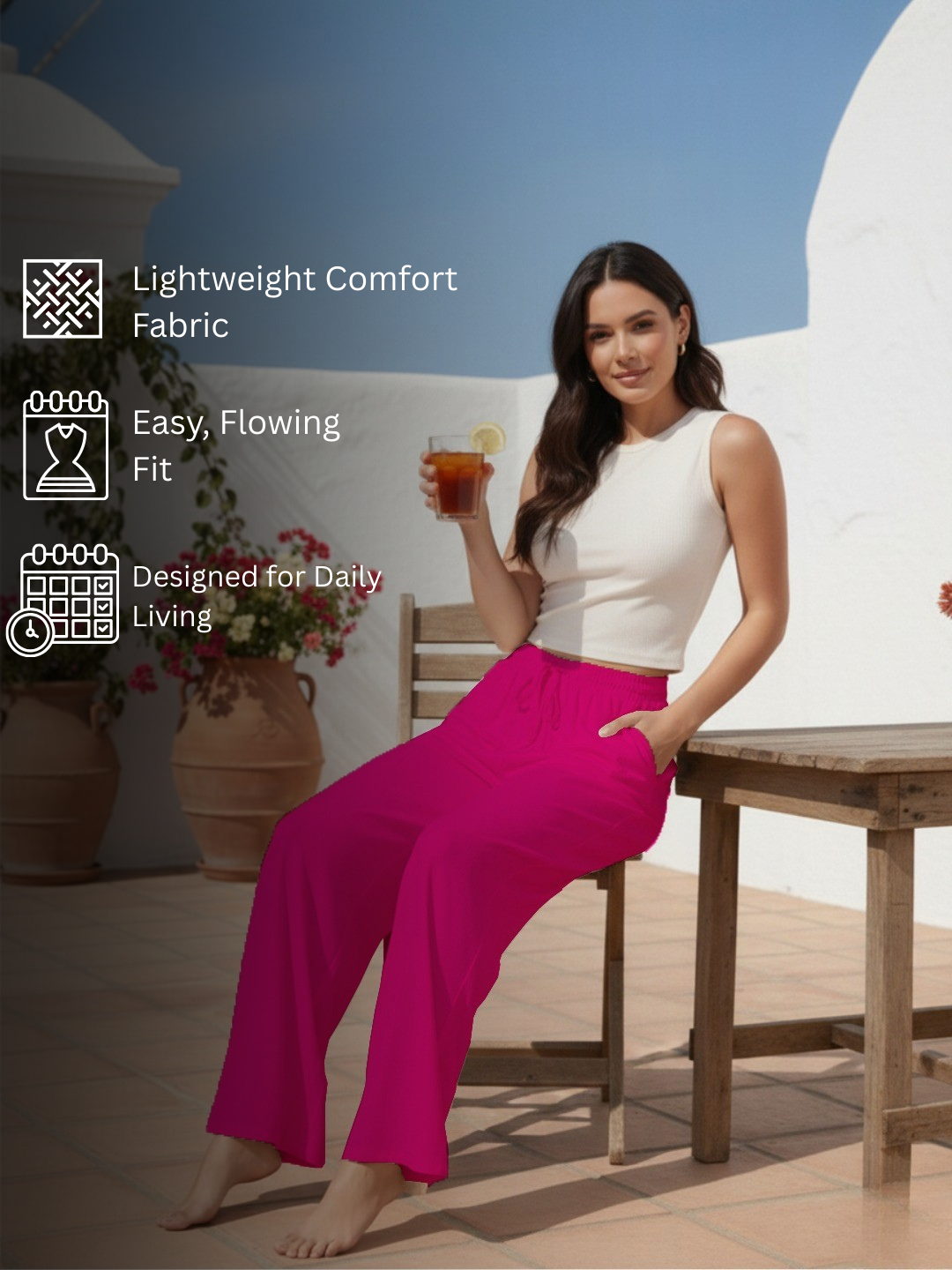 Women Wide Leg Palazzo Rayon Pants