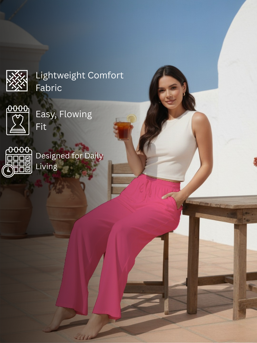 Women Wide Leg Palazzo Rayon Pants