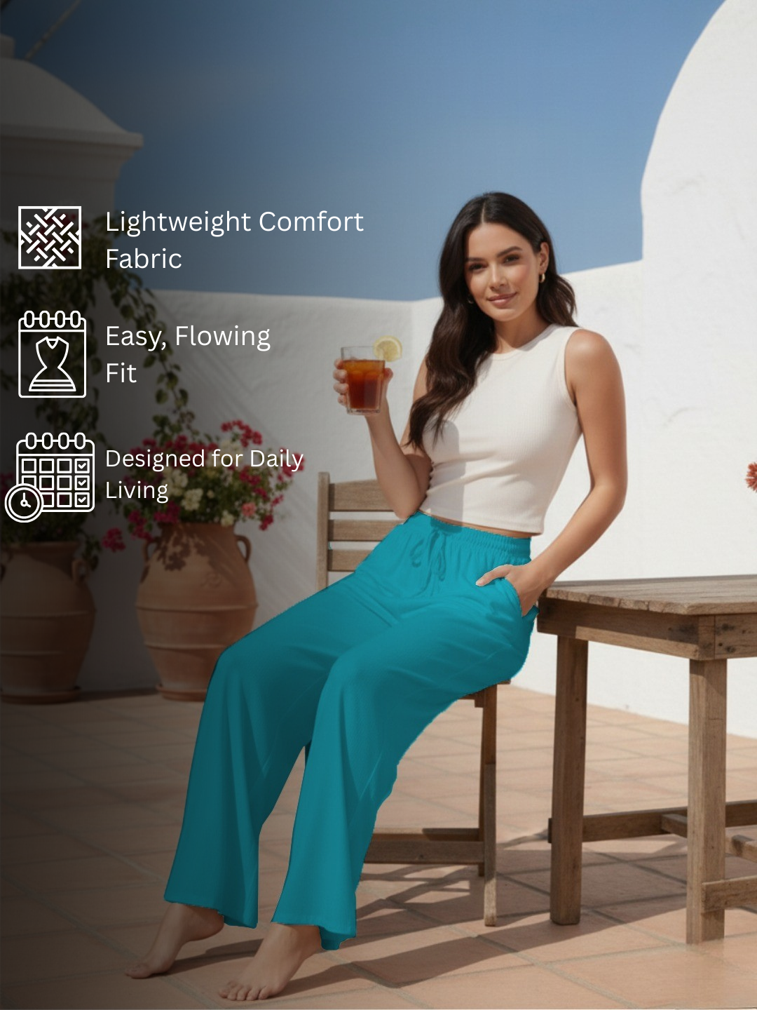Women Wide Leg Palazzo Rayon Pants