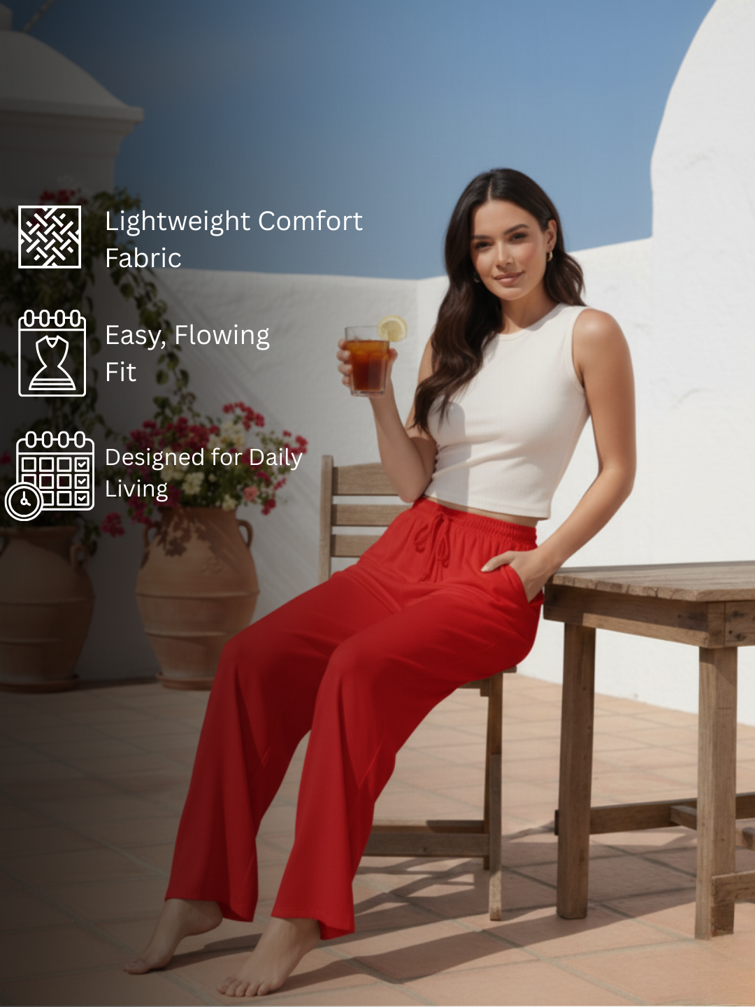 Women Wide Leg Palazzo Rayon Pants